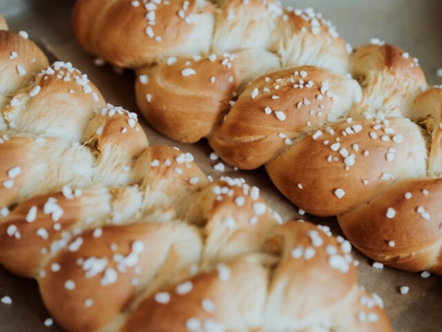 Fresh baked sweet braided yeast bun