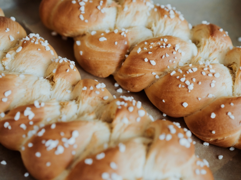 Fresh baked sweet braided yeast bun
